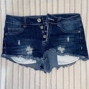 Dark Blue Distressed Jean Shorts